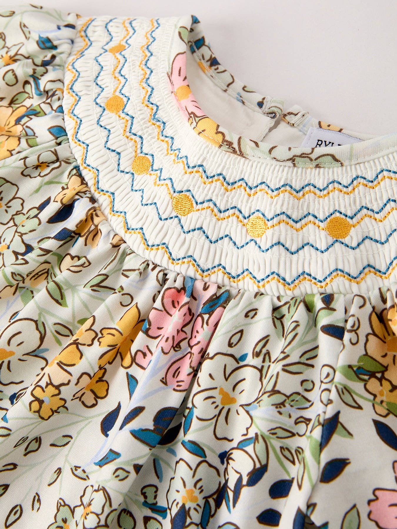 Fall Embroidery Smocking Bow Floral Leaf Romper