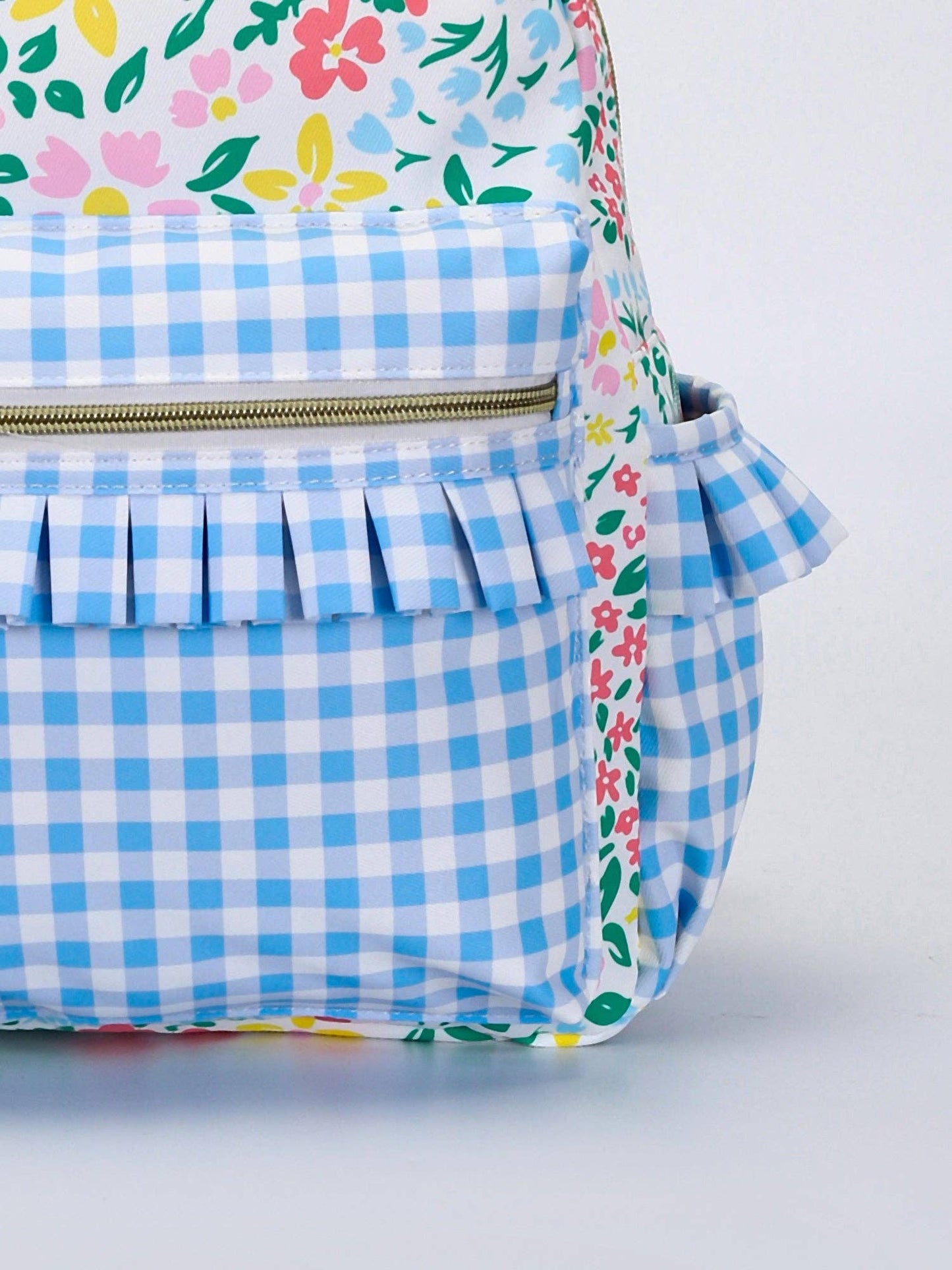 Spring Floral Gingham Ruffle Backpack
