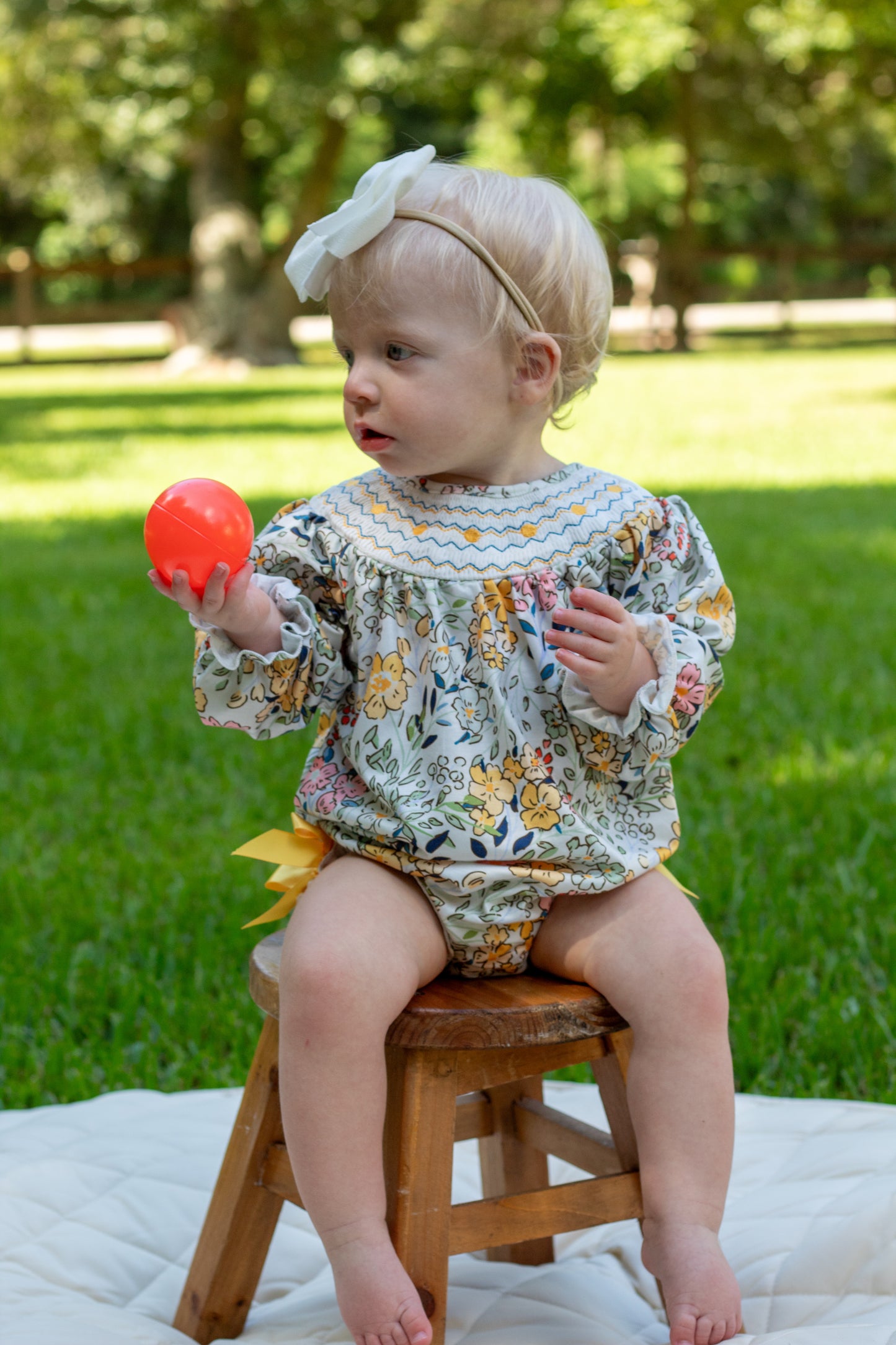Fall Embroidery Smocking Bow Floral Leaf Romper