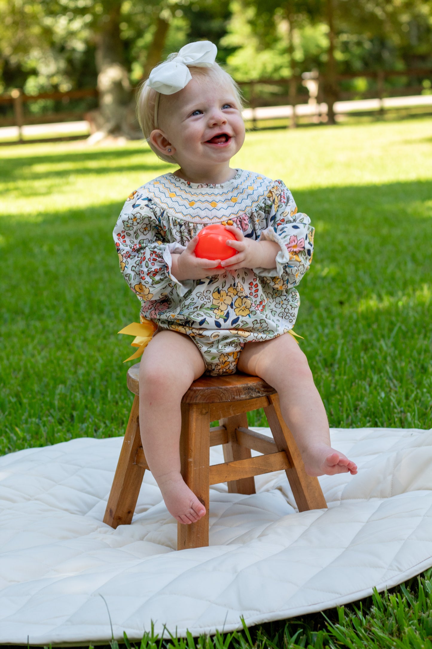 Fall Embroidery Smocking Bow Floral Leaf Romper