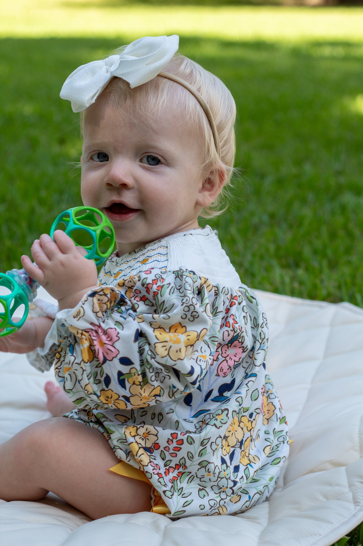 Fall Embroidery Smocking Bow Floral Leaf Romper