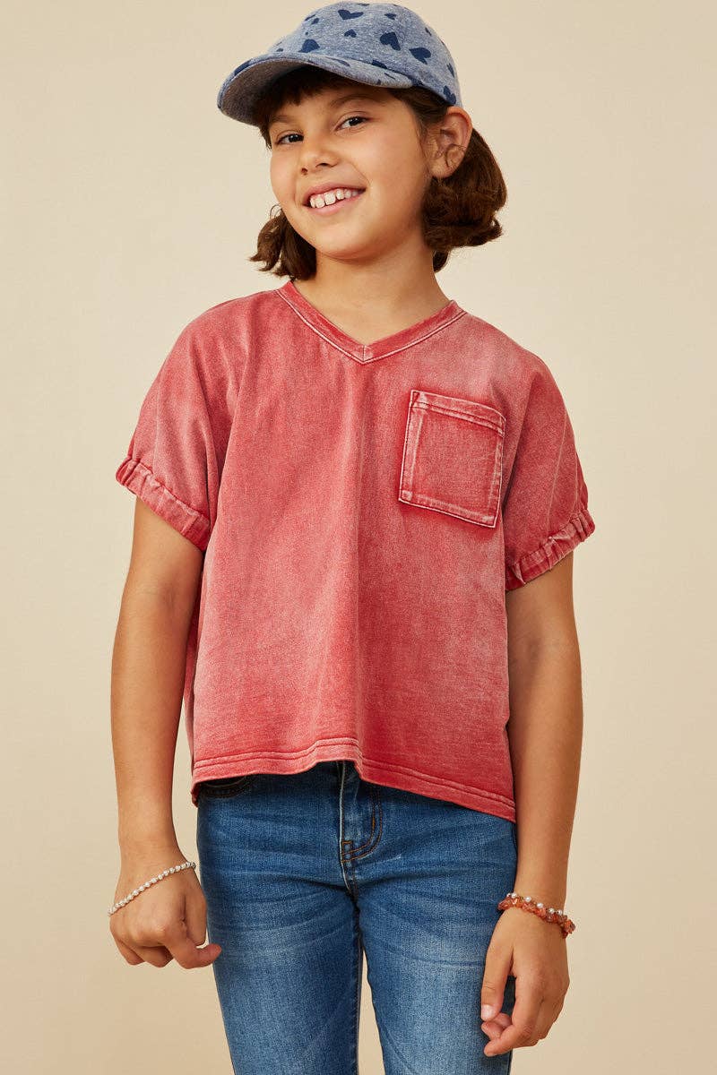 Garment Washed V Neck T Shirt