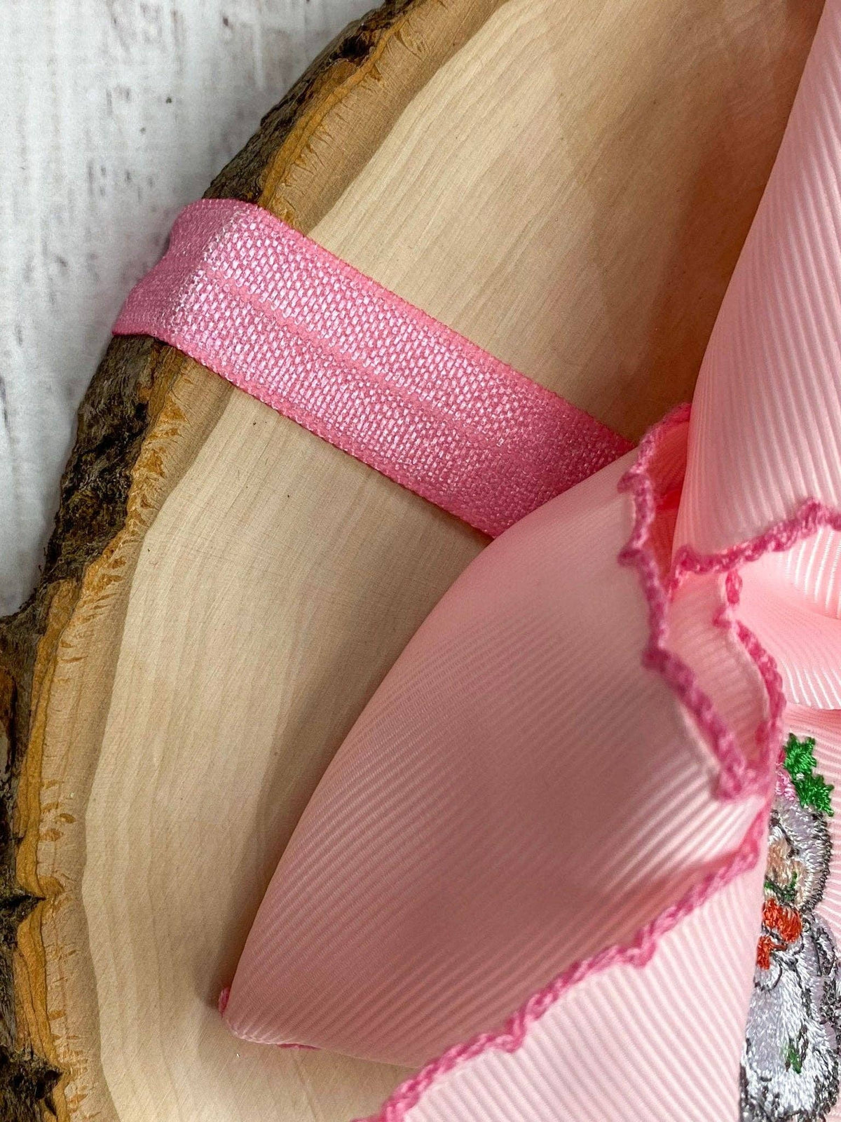Pink Santa Embroidered Hair Bow