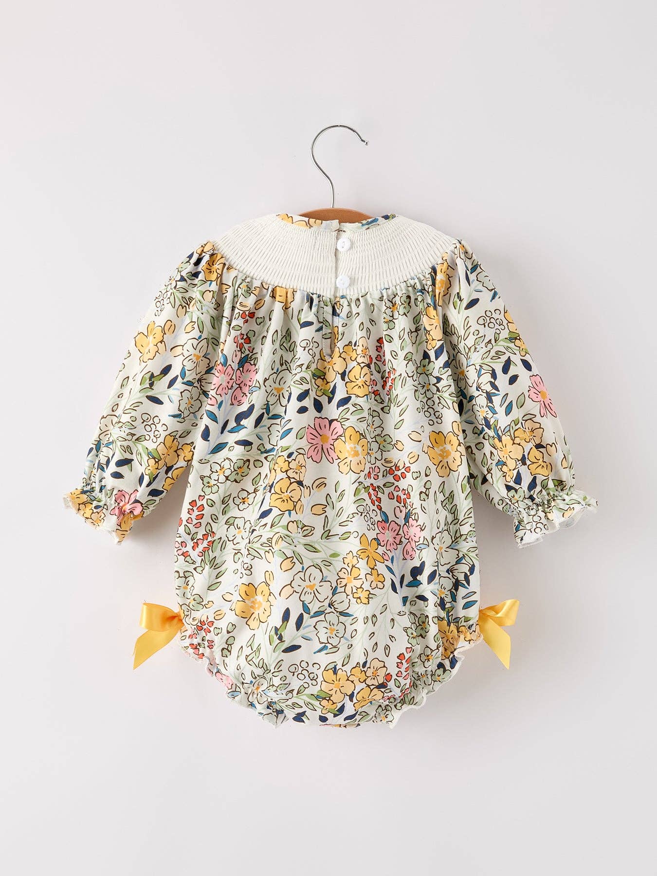 Fall Embroidery Smocking Bow Floral Leaf Romper