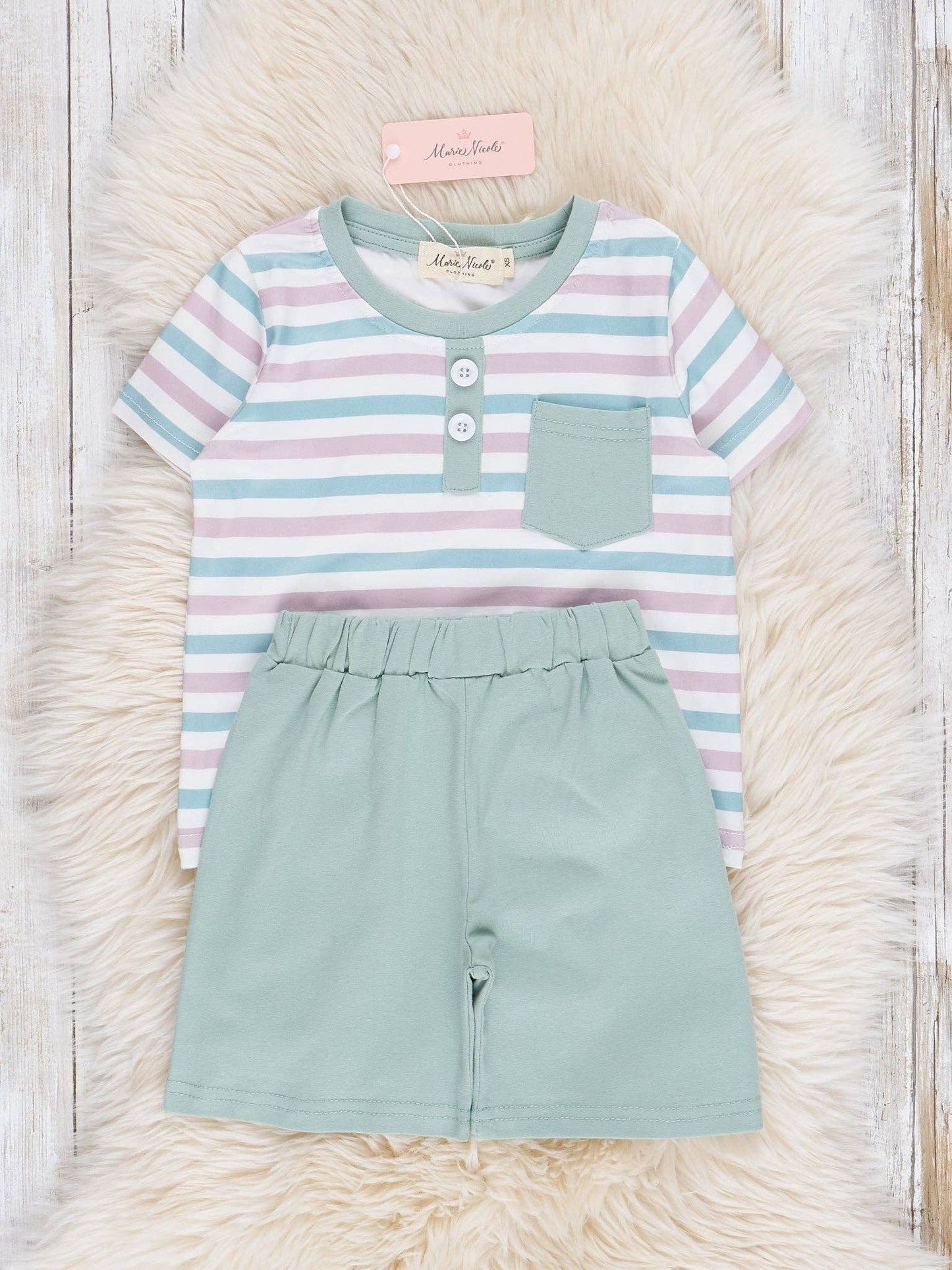 Striped Pocket Short Set