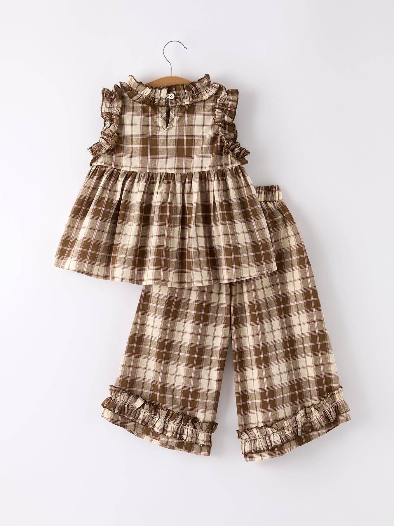 Coffee Pink Plaid Set