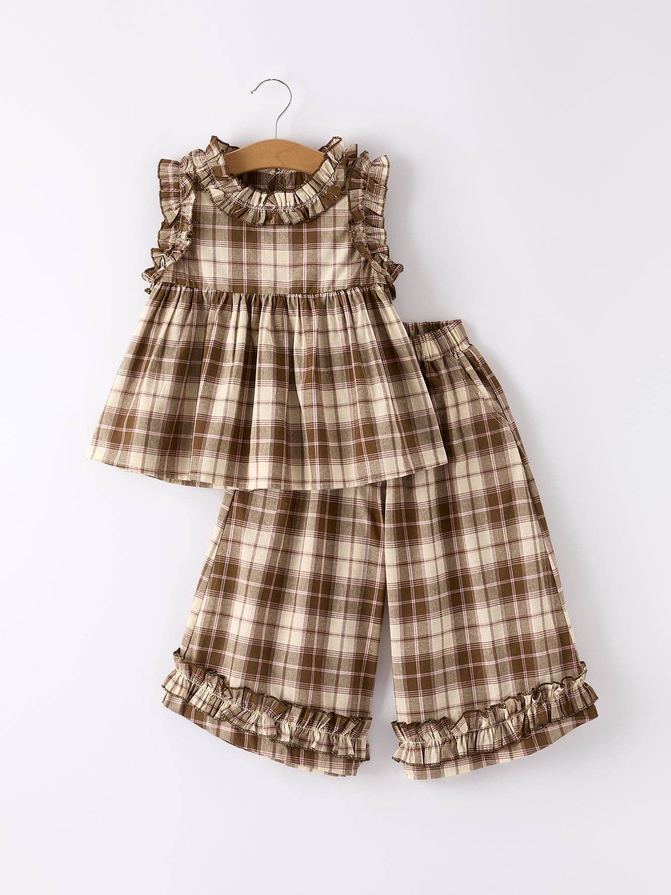 Coffee Pink Plaid Set