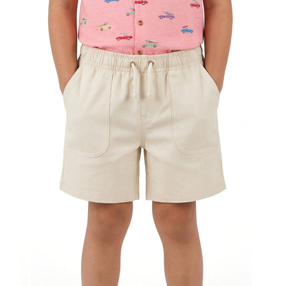 Textured Beige Linen Shorts