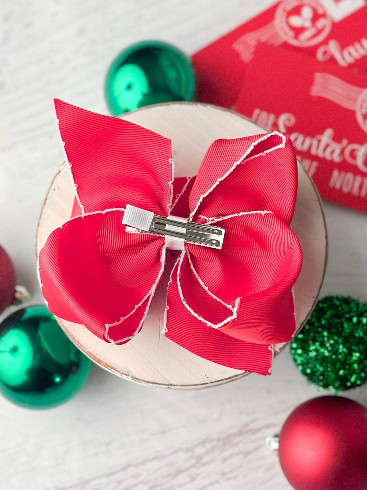 Santa Embroidered Hair Bow