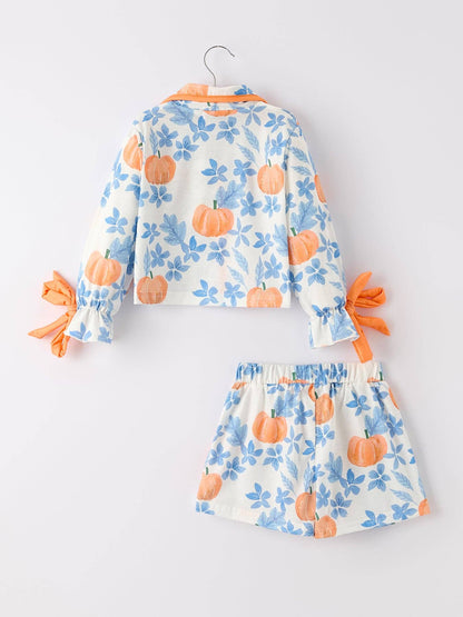 Thanksgiving Day Pumpkin Floral Pajama Set