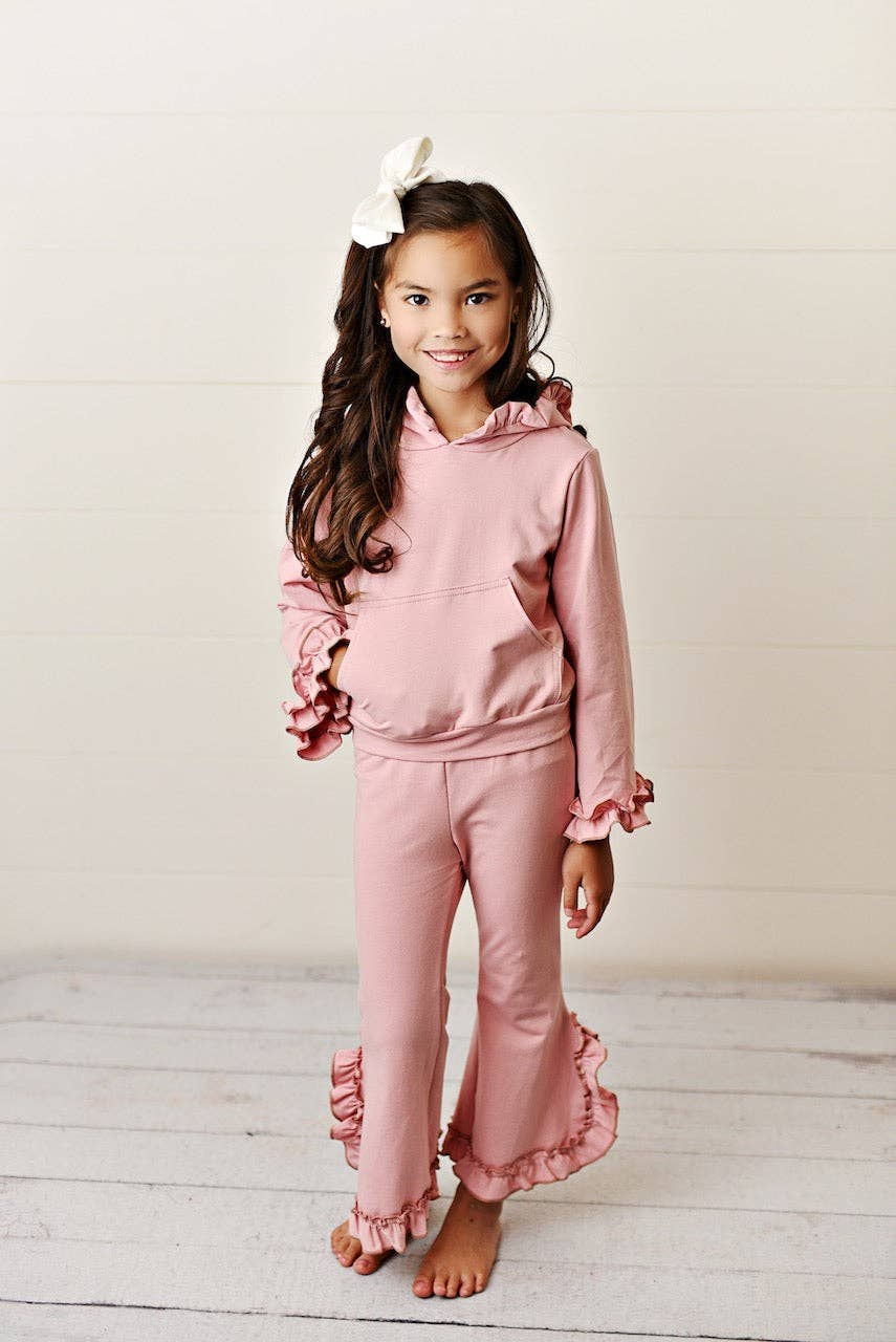 Hooded Ruffle Pocket Fall Winter Lounge Set