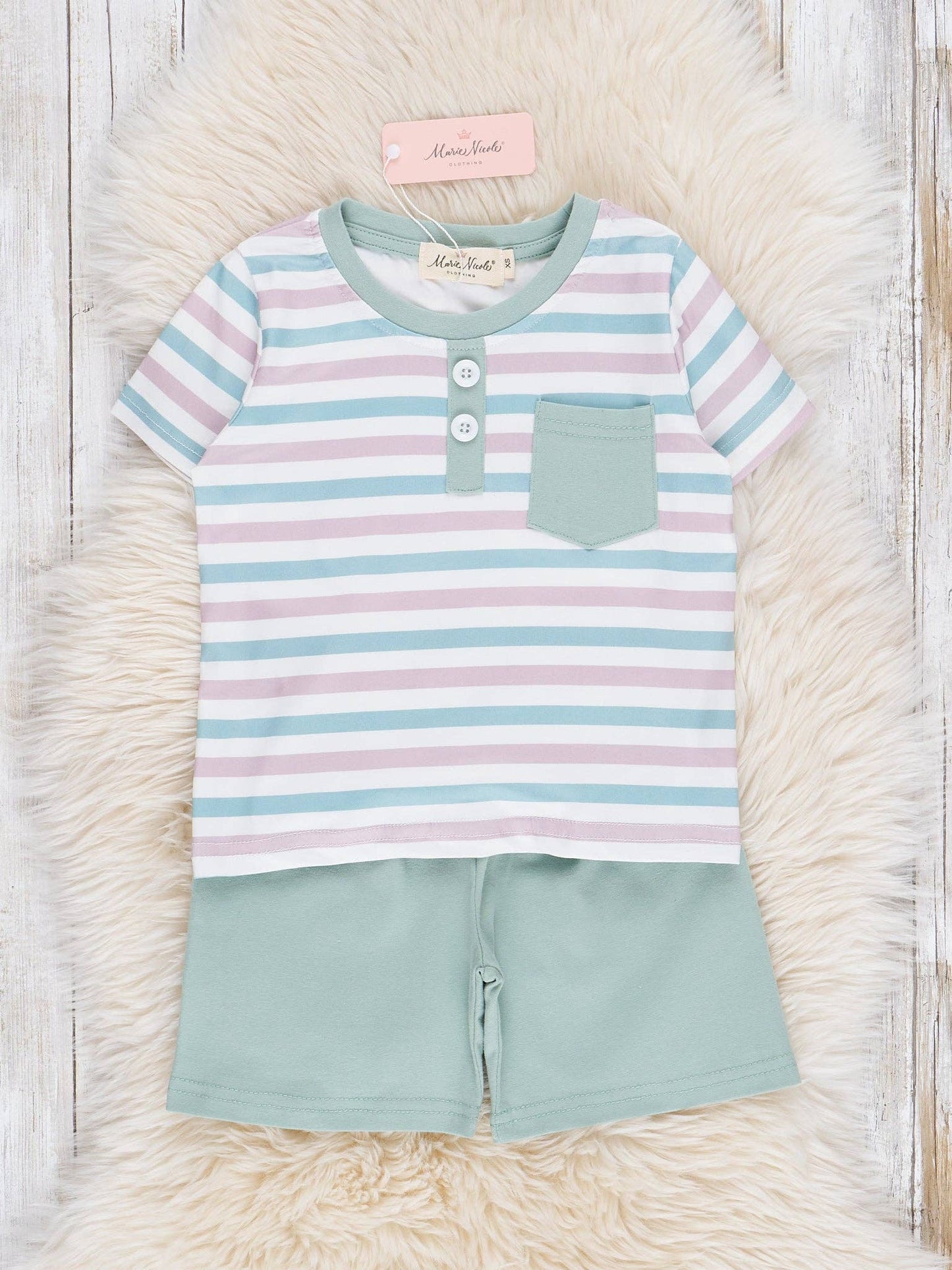Striped Pocket Short Set