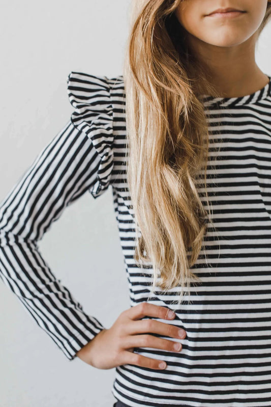 Striped Long Sleeve Ruffle Tee