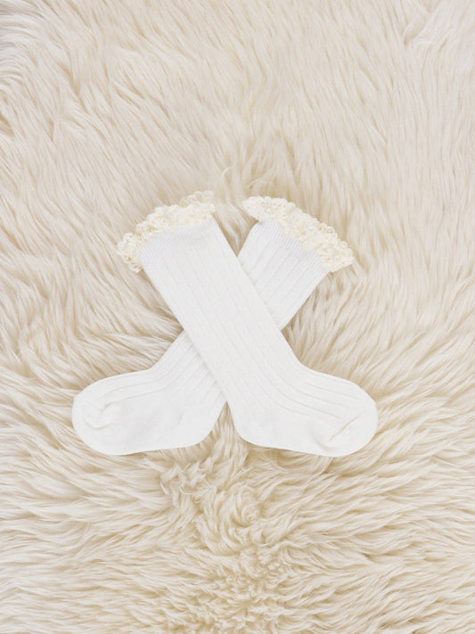White Lace Trim Socks
