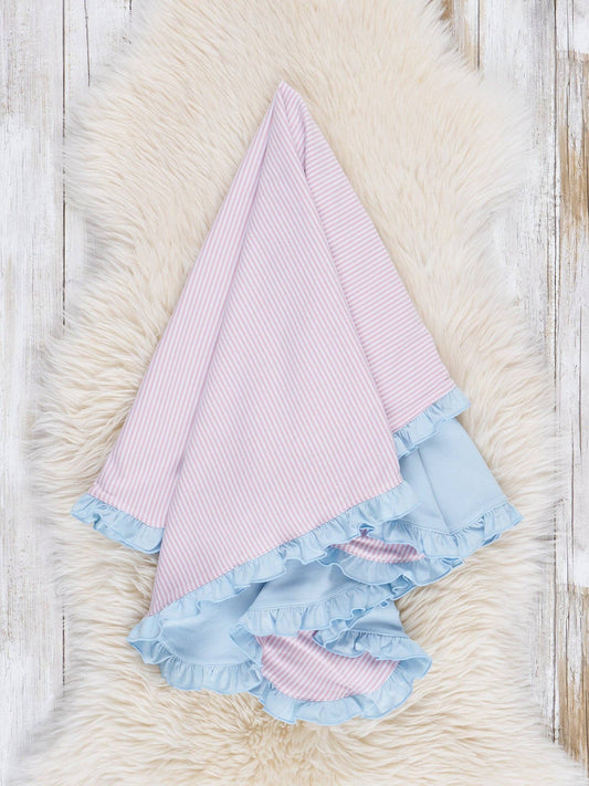 Blushing Stripes Ruffle Minky Blanket