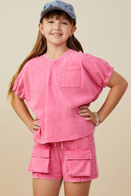 Garment Washed V Neck T Shirt