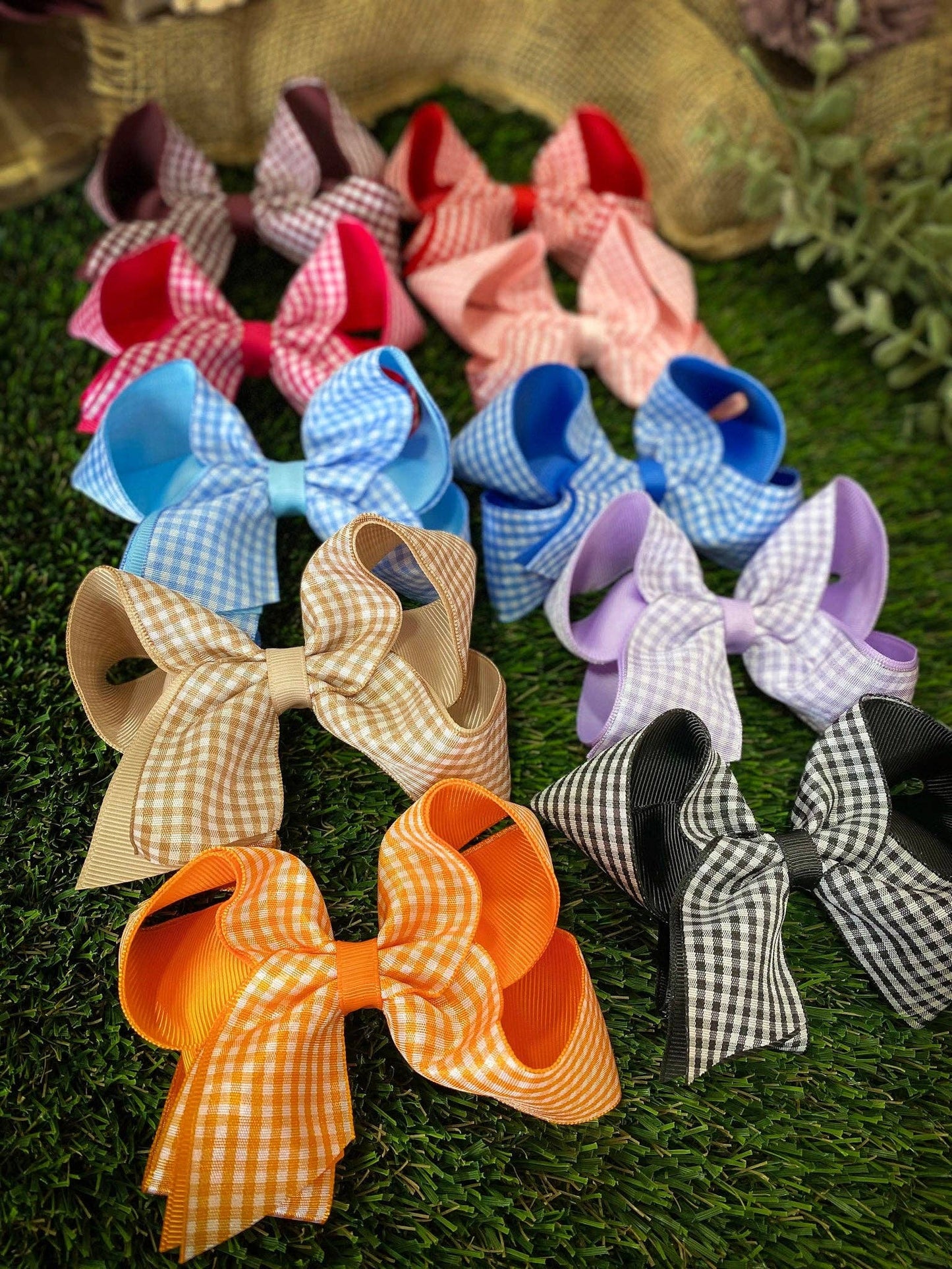 Gingham Hair Bow - 4.5"