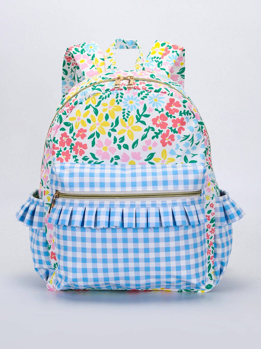 Spring Floral Gingham Ruffle Backpack