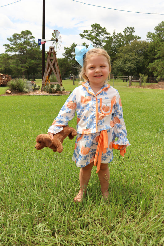 Thanksgiving Day Pumpkin Floral Pajama Set