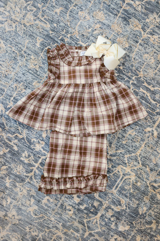 Coffee Pink Plaid Set