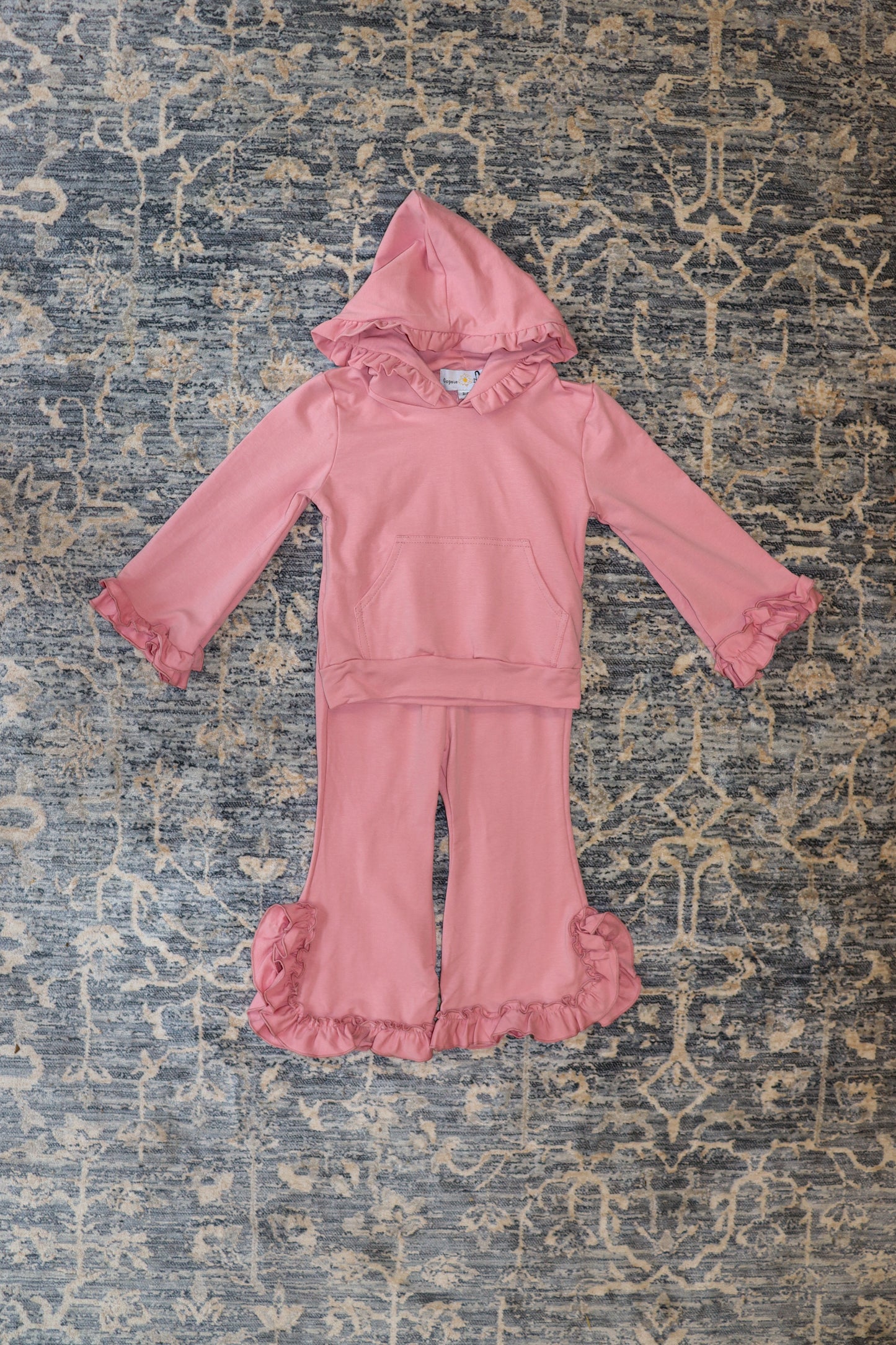 Hooded Ruffle Pocket Fall Winter Lounge Set