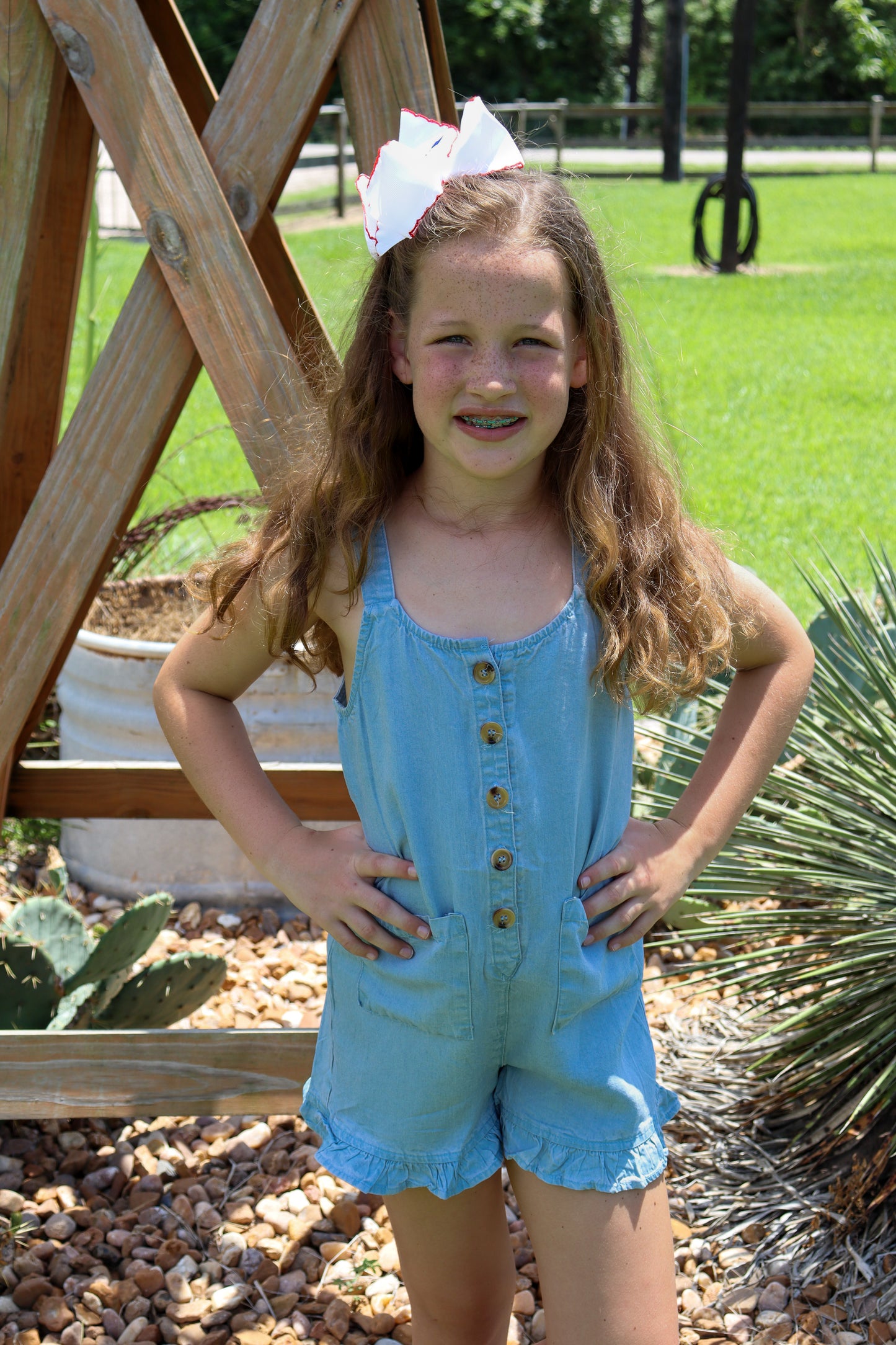Ruffle Hem Chambray Jumper