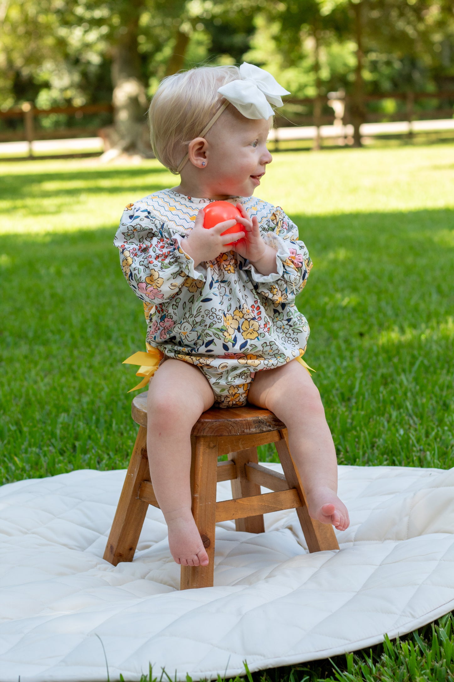Fall Embroidery Smocking Bow Floral Leaf Romper