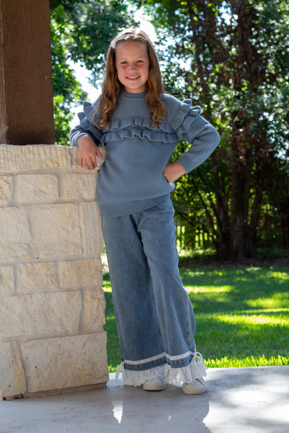 Double Ruffle Crew Neck Sweater
