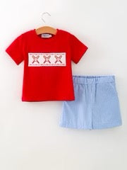 Baseball Smocked Short Set