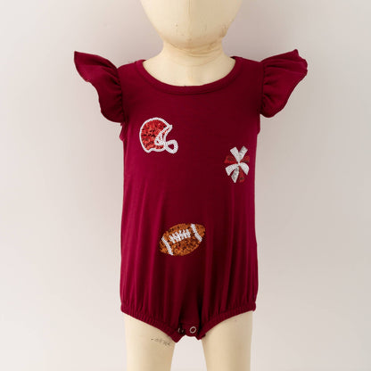 Maroon Football Sequin Romper