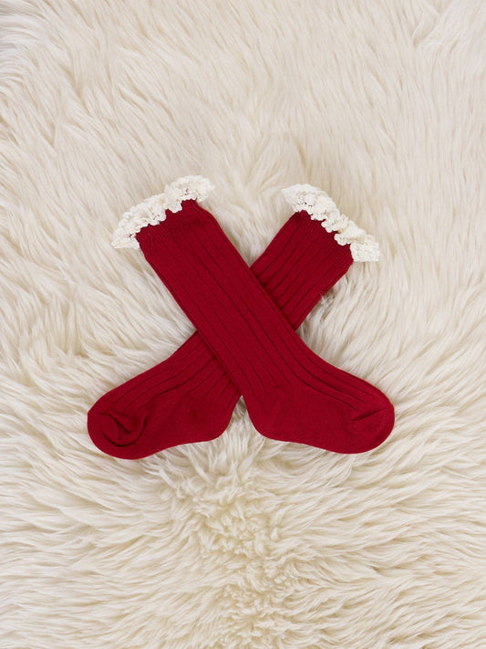 Red Lace Trim Socks