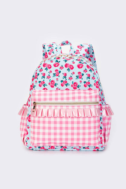 Gingham Flower Ruffle Backpack