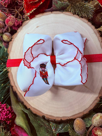 Nutcracker Embroidered Moonstitch Hair Bow