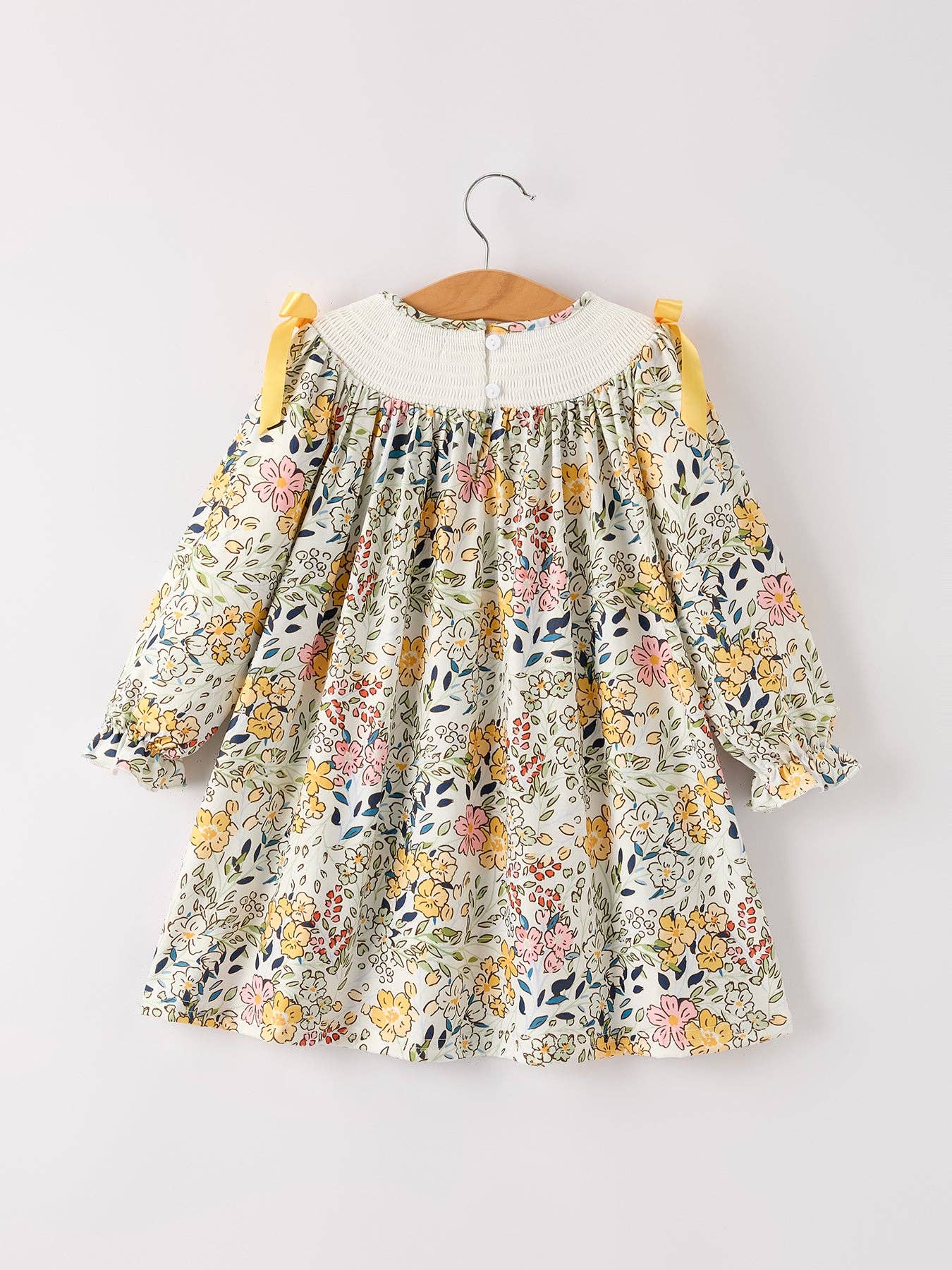 Fall Embroidery Smocking Bow Floral Leaf Dress