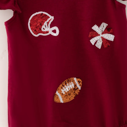 Maroon Football Sequin Romper