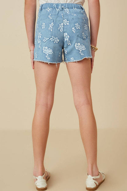 Distressed Floral Denim Shorts