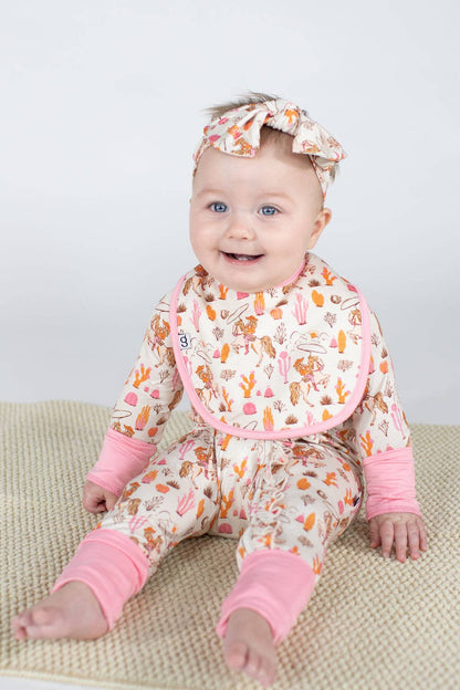 Saddle Up, Cowgirl Toile Bib Set