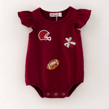 Maroon Football Sequin Romper
