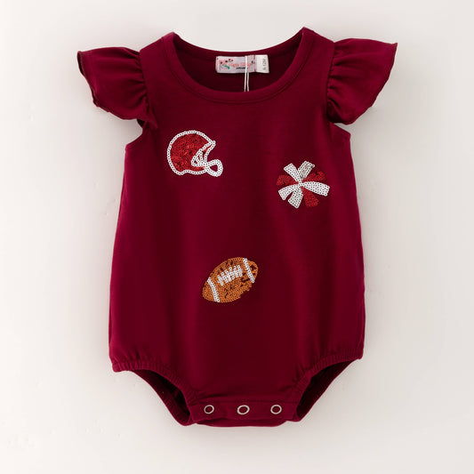 Maroon Football Sequin Romper