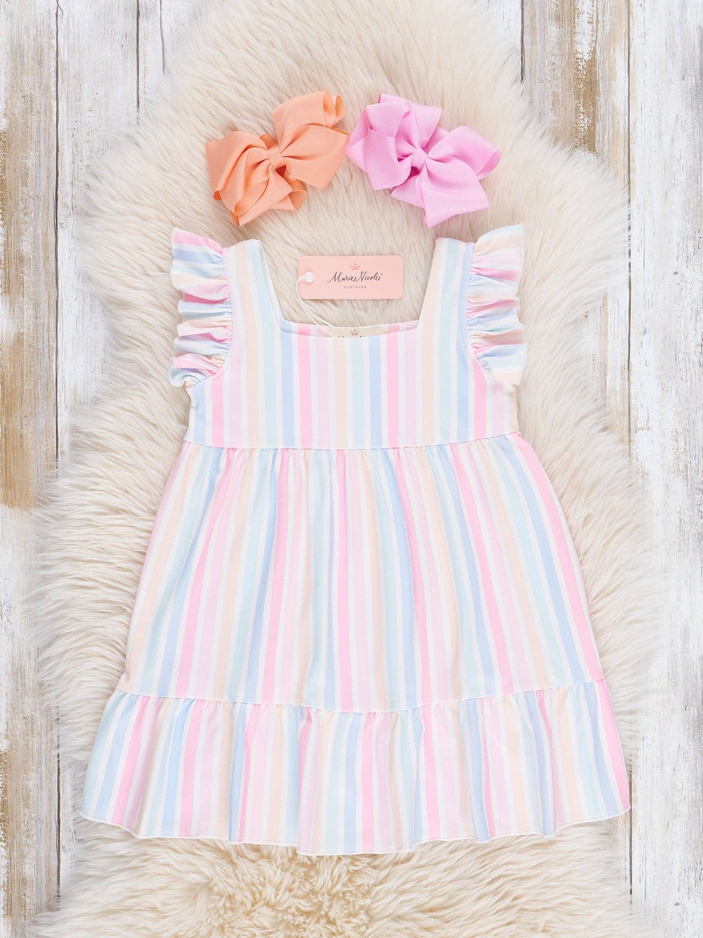Striped Flutter Sleeve Dress