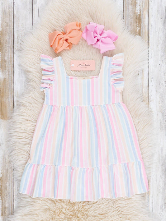 Striped Flutter Sleeve Dress